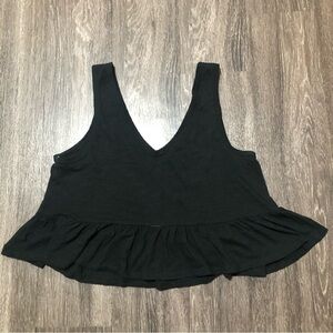 Wild Fable Black V-Neck Peplum Crop Tank Top | Ruffle Hem | Size S